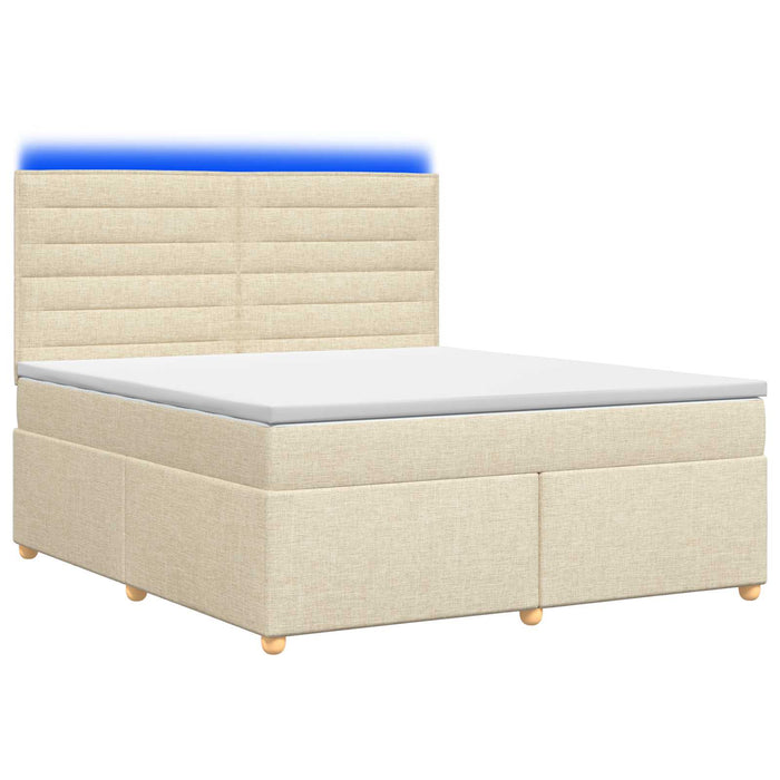 Pat boxspring cu saltea cu benzi LED Crem 140 x 200 cm Țesătură WALTI