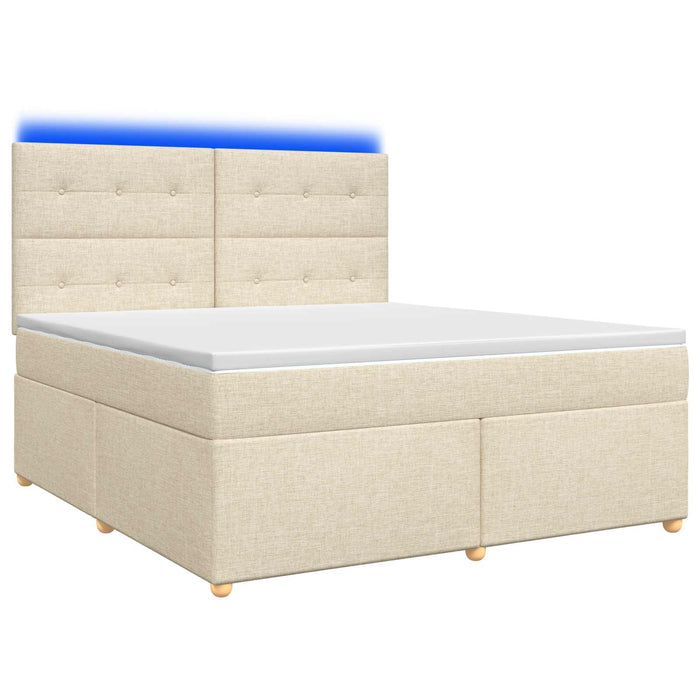 Pat boxspring cu saltea cu benzi LED Crem 160 x 200 cm Țesătură WALTI