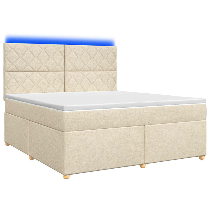 Pat boxspring cu saltea cu benzi LED Crem 160 x 200 cm Țesătură WALTI