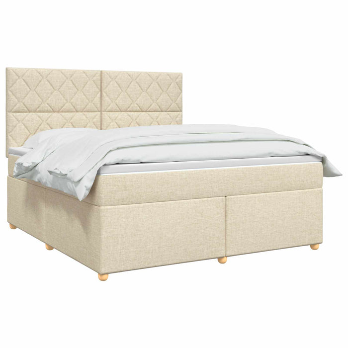 Pat boxspring cu saltea cu benzi LED Crem 160 x 200 cm Țesătură WALTI