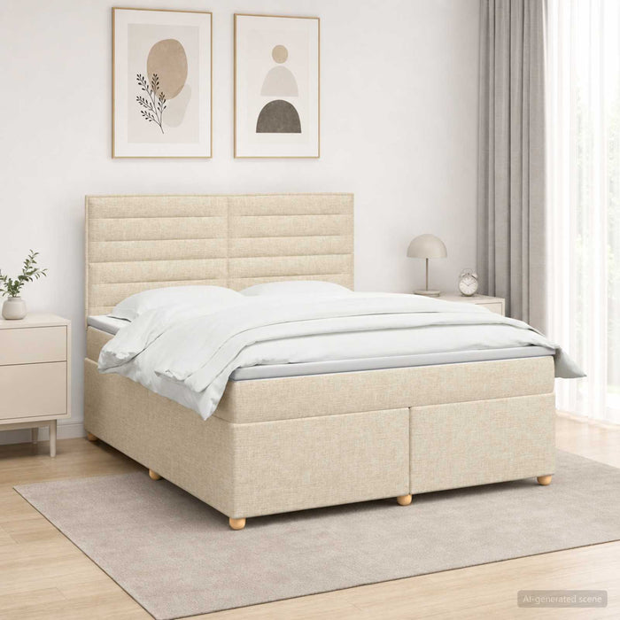 Pat boxspring cu saltea cu benzi LED Crem 160 x 200 cm Țesătură - WALTI WALTI