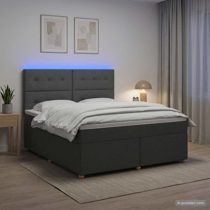 Pat boxspring cu saltea Gri închis 180 x 200 cm Țesătură WALTI