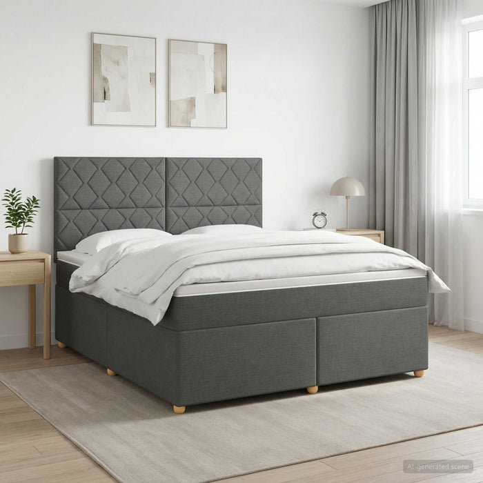 Pat boxspring cu saltea Gri închis 140 x 190 cm Țesătură WALTI