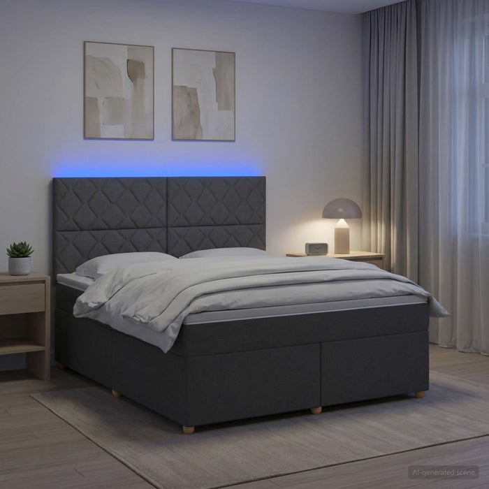 Pat boxspring cu saltea Gri închis 140 x 190 cm Țesătură WALTI