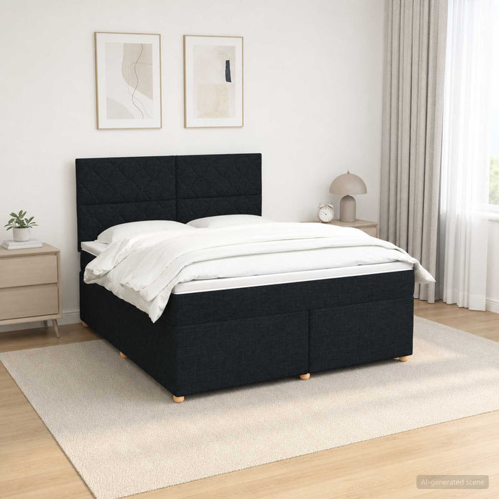 Pat boxspring cu saltea Negru 140 x 190 cm Țesătură WALTI
