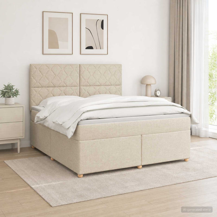 Pat boxspring cu saltea cu benzi LED Crem 160 x 200 cm Țesătură WALTI