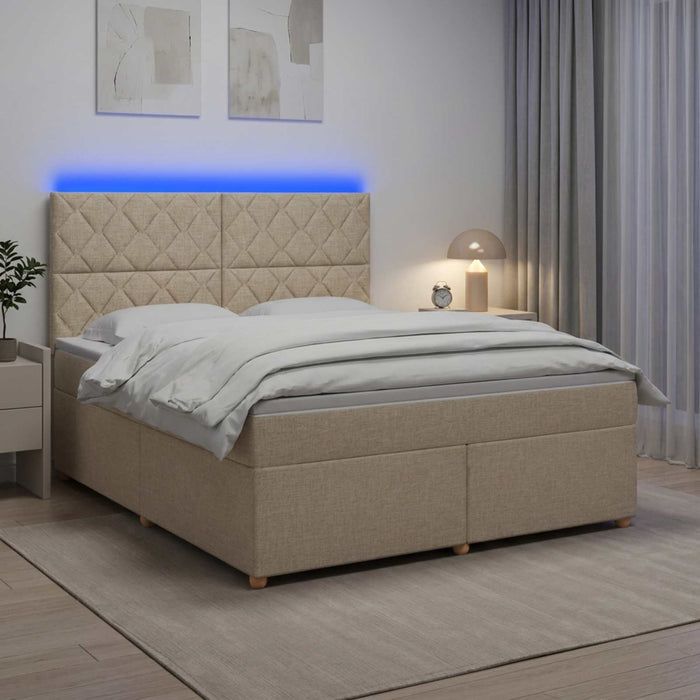 Pat boxspring cu saltea cu benzi LED Crem 160 x 200 cm Țesătură WALTI