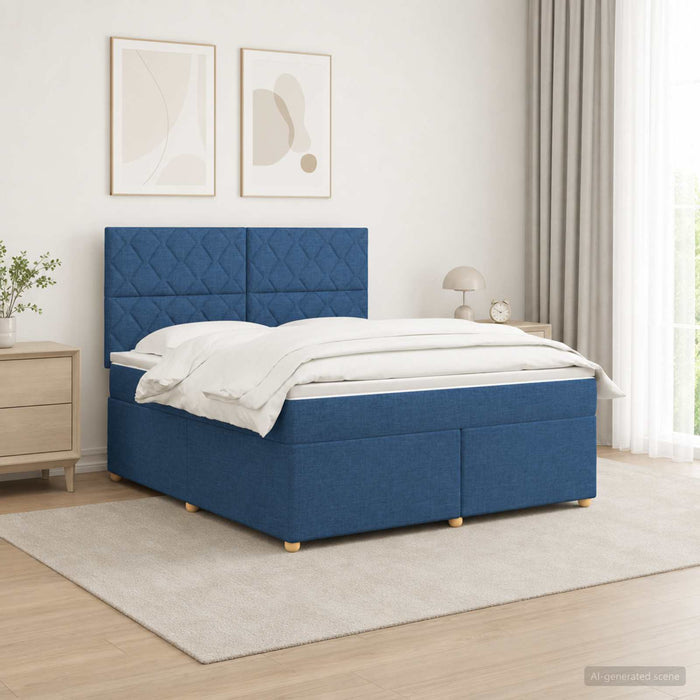Pat boxspring cu saltea albastru 140 x 200 cm Țesătură WALTI
