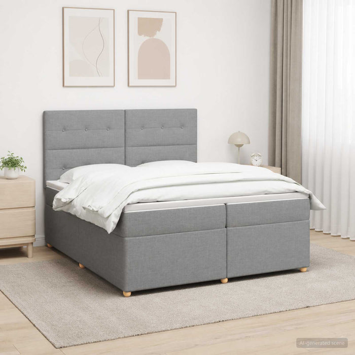 Pat boxspring cu saltea Gri deschis 200 x 200 cm Țesătură WALTI
