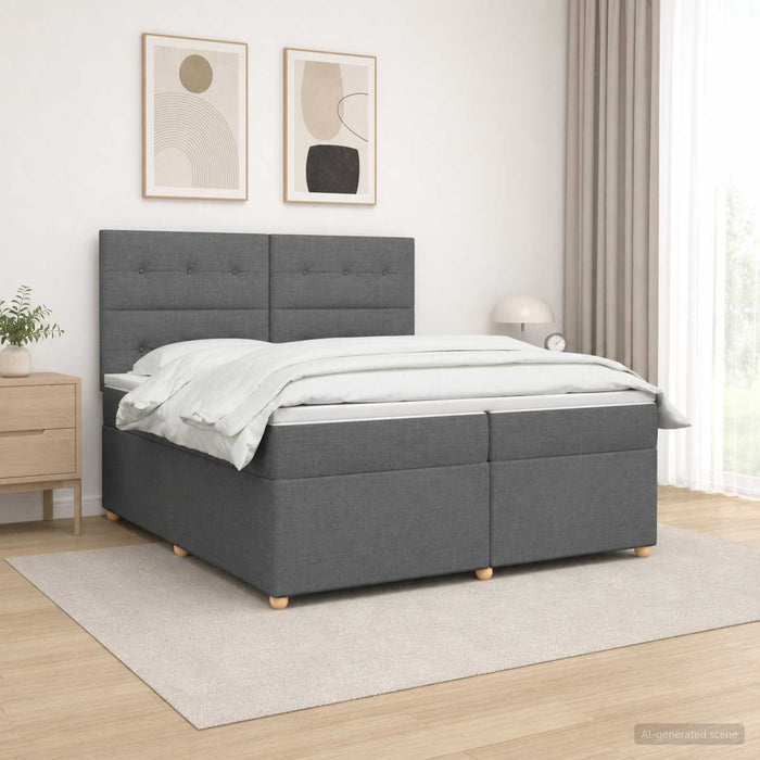 Pat boxspring cu saltea Gri închis 200 x 200 cm Țesătură WALTI
