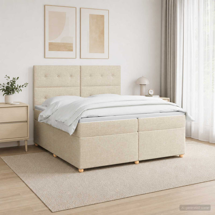 Pat boxspring cu saltea cu benzi LED Crem 200 x 200 cm Țesătură - WALTI WALTI