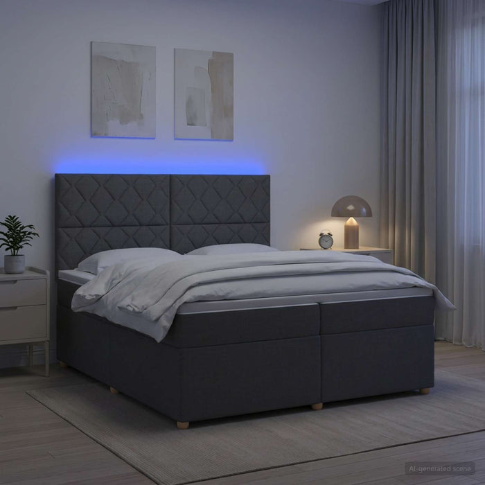Pat boxspring cu saltea Gri închis 200 x 200 cm Țesătură WALTI