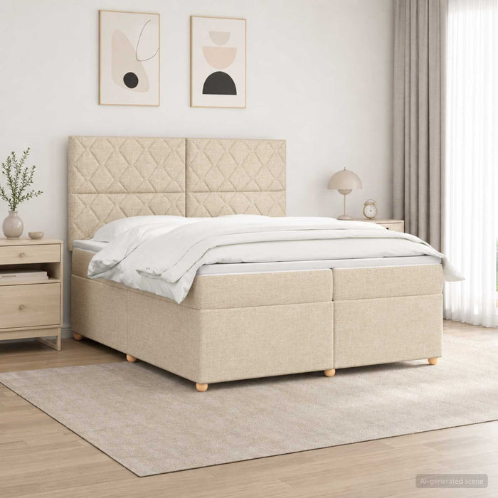 Pat boxspring cu saltea cu benzi LED Crem 200 x 200 cm Țesătură - WALTI WALTI