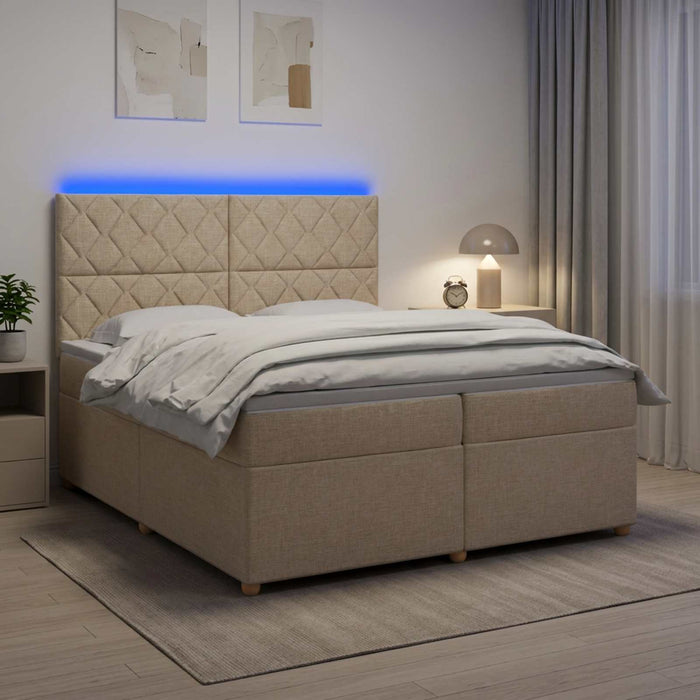 Pat boxspring cu saltea cu benzi LED Crem 200 x 200 cm Țesătură - WALTI WALTI