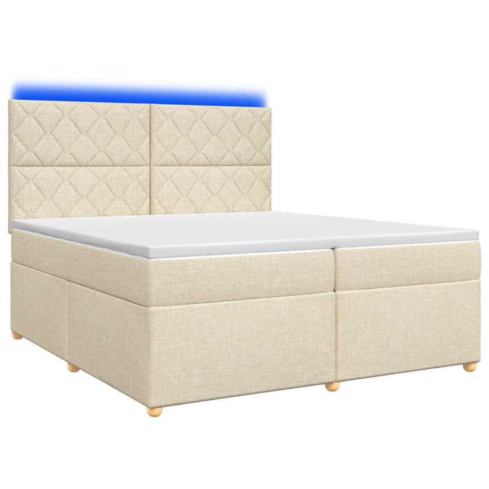 Pat boxspring cu saltea cu benzi LED Crem 200 x 200 cm Țesătură - WALTI WALTI