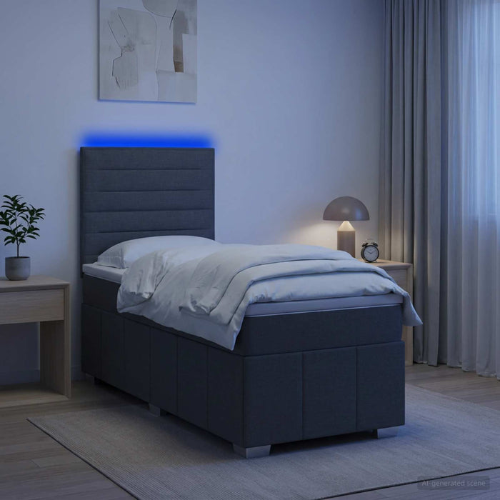 Pat cu arcuri LED și saltea Gri închis 100 x 200 cm Țesătură - WALTI WALTI