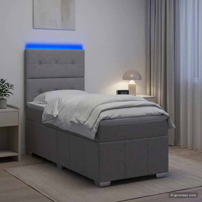 Pat cu arcuri LED și saltea Gri deschis 100 x 200 cm Țesătură WALTI