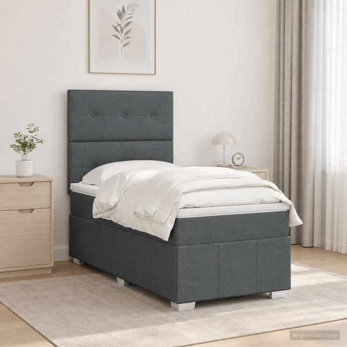 Pat cu arcuri LED și saltea Gri închis 90 x 190 cm Țesătură WALTI