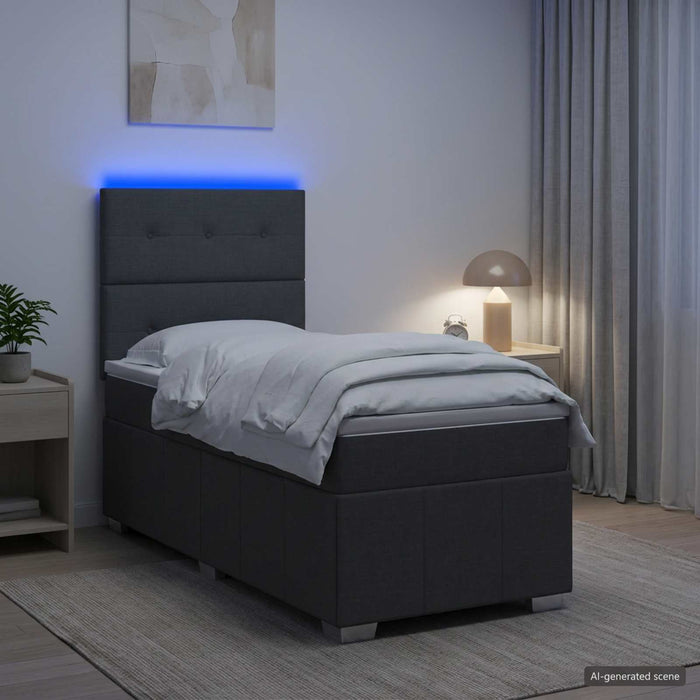 Pat cu arcuri LED și saltea Gri închis 90 x 190 cm Țesătură WALTI