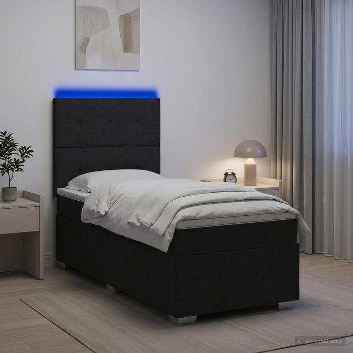 Pat cu arcuri LED și saltea Negru 100 x 200 cm Țesătură - WALTI WALTI