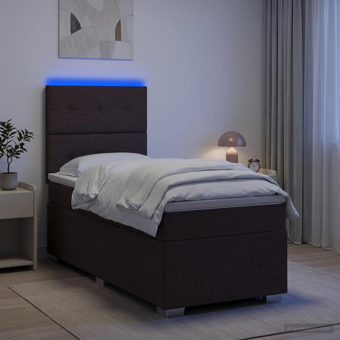 Pat cu arcuri LED și saltea Maro închis 100 x 200 cm Țesătură - WALTI WALTI