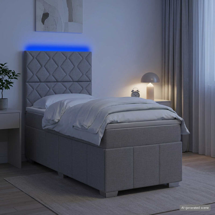 Pat cu arcuri LED și saltea Gri deschis 90 x 190 cm Țesătură - WALTI WALTI
