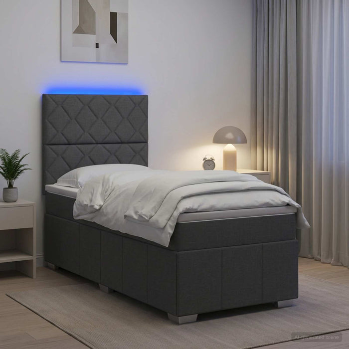 Pat cu arcuri LED și saltea Gri închis 100 x 200 cm Țesătură WALTI