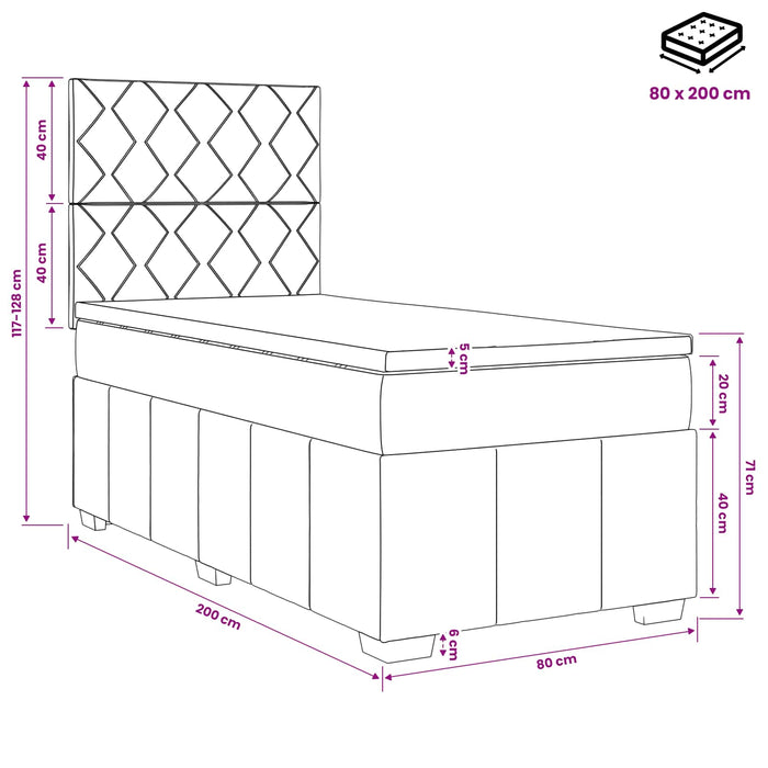 Pat cu arcuri LED și saltea Gri închis 80 x 200 cm Țesătură WALTI