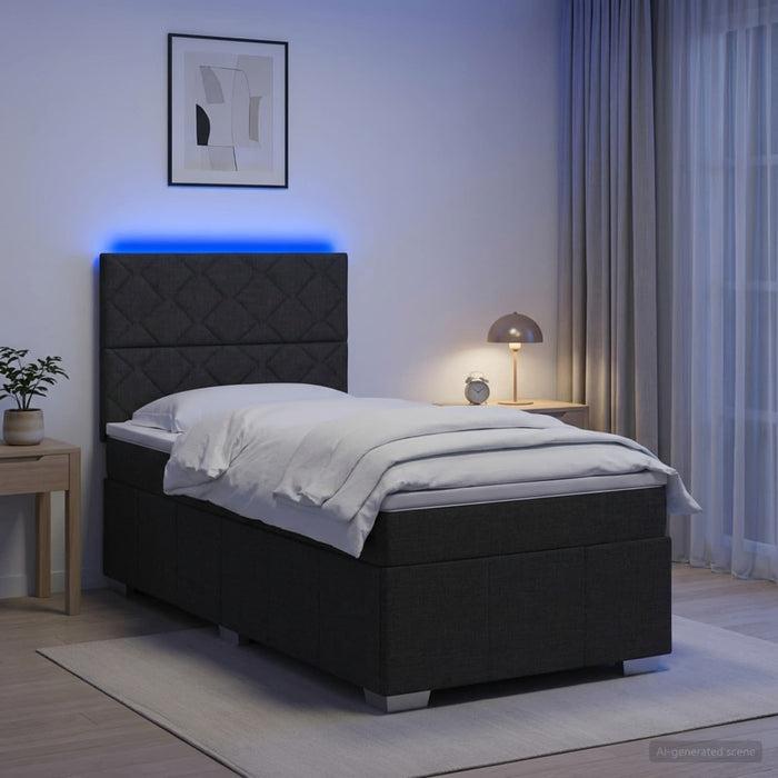 Pat cu arcuri LED și saltea Negru 90 x 200 cm Țesătură - WALTI WALTI