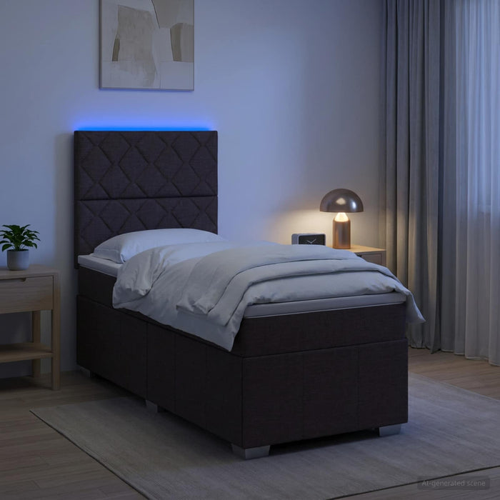 Pat cu arcuri LED și saltea Maro închis 90 x 200 cm Țesătură - WALTI WALTI