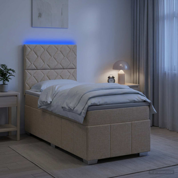Pat cu arcuri LED și saltea Crem 80 x 200 cm Țesătură WALTI