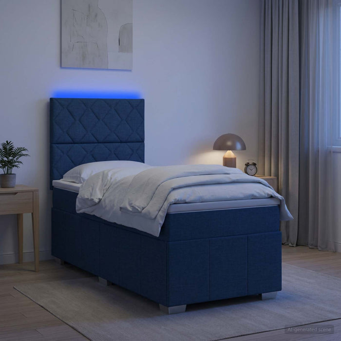 Pat cu arcuri LED și saltea albastru 90 x 200 cm Țesătură - WALTI WALTI