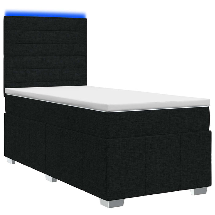 Pat cu arcuri LED și saltea Negru 90 x 190 cm Țesătură WALTI