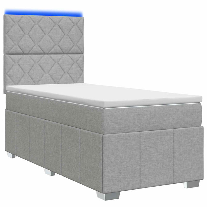 Pat cu arcuri LED și saltea Gri deschis 90 x 190 cm Țesătură - WALTI WALTI