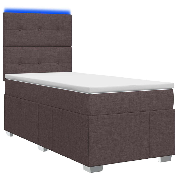 Pat cu arcuri LED și saltea Maro închis 100 x 200 cm Țesătură - WALTI WALTI