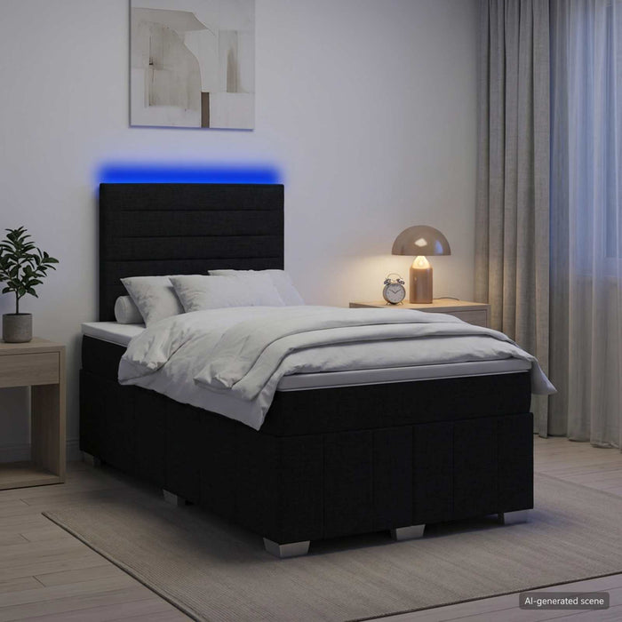 Pat cu arcuri LED și saltea Negru 120 x 200 cm Țesătură - WALTI WALTI