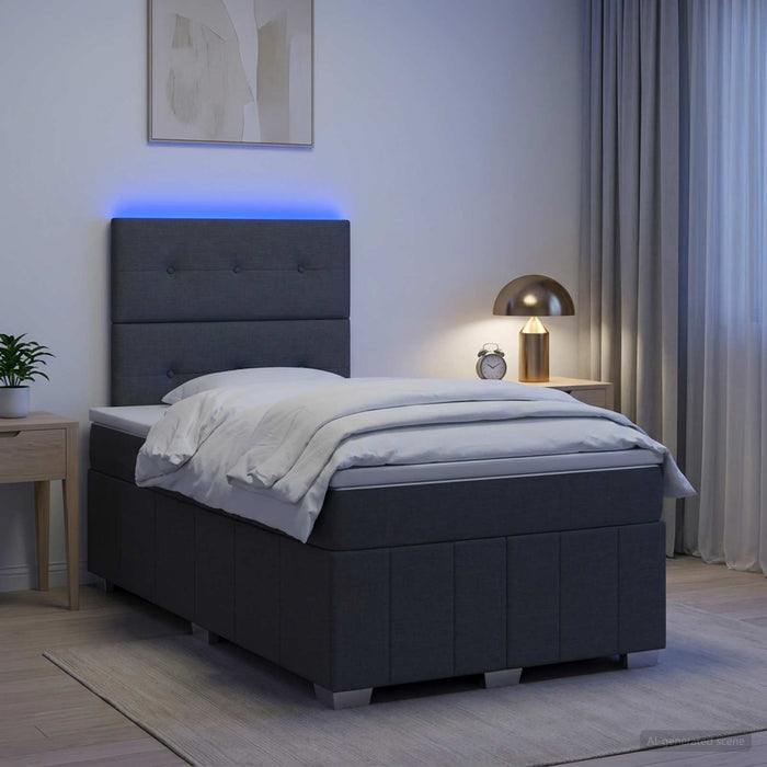 Pat cu arcuri LED și saltea Gri închis 120 x 190 cm Țesătură - WALTI WALTI