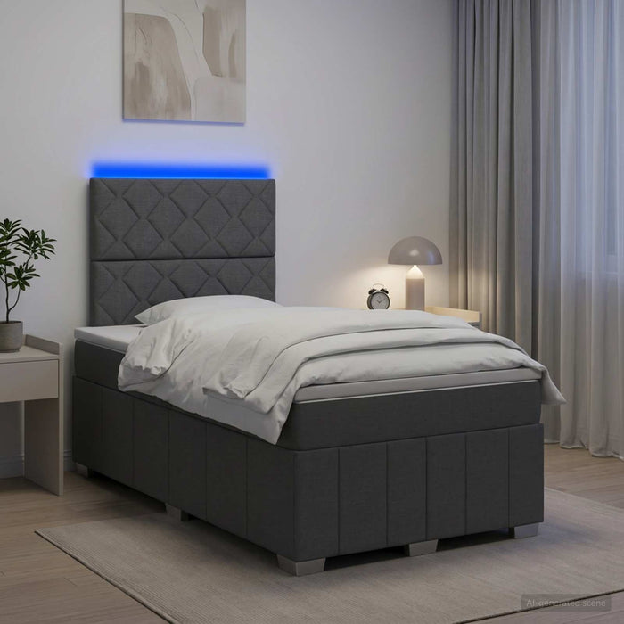 Pat cu arcuri LED și saltea Gri închis 120 x 200 cm Țesătură WALTI