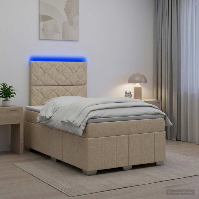 Pat cu arcuri LED și saltea Crem 120 x 200 cm Țesătură WALTI