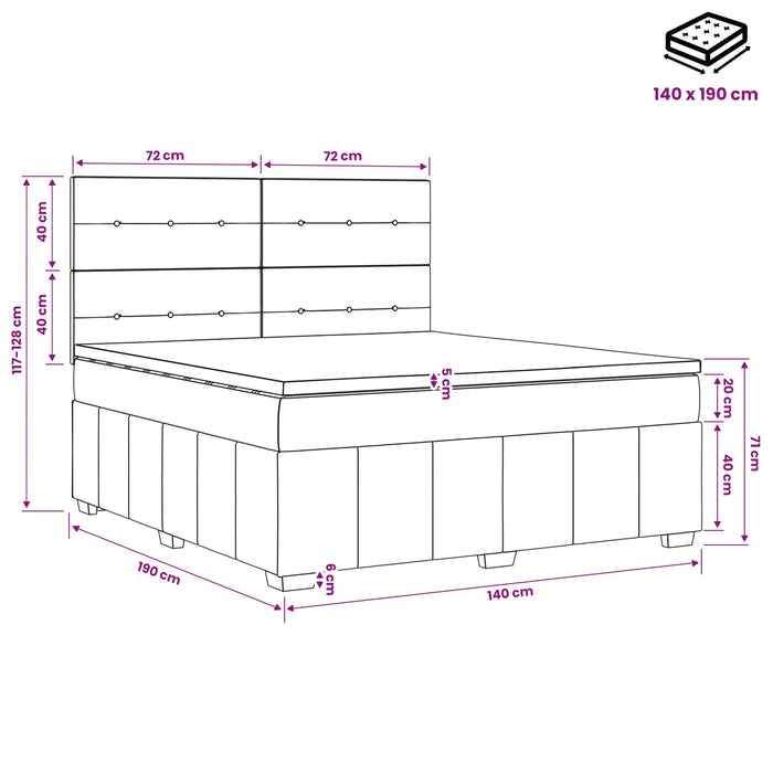 Pat cu arcuri LED și saltea Gri deschis 140 x 190 cm Țesătură WALTI