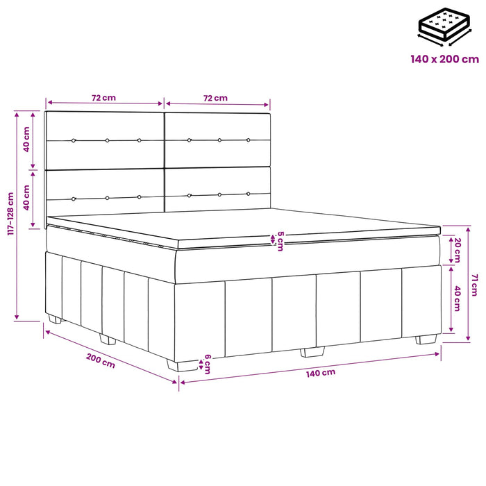 Pat cu arcuri LED și saltea Gri deschis 140 x 200 cm Țesătură WALTI