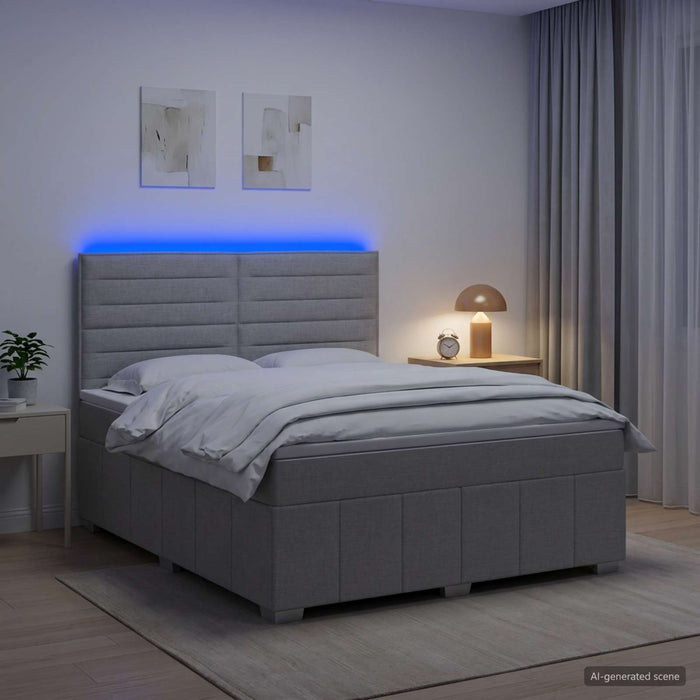 Pat cu arcuri LED și saltea Gri deschis 180 x 200 cm Țesătură WALTI