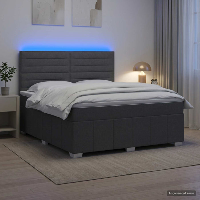 Pat cu arcuri LED și saltea Gri închis 180 x 200 cm Țesătură - WALTI WALTI
