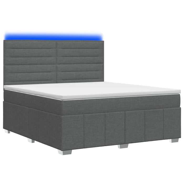 Pat cu arcuri LED și saltea Gri închis 180 x 200 cm Țesătură - WALTI WALTI