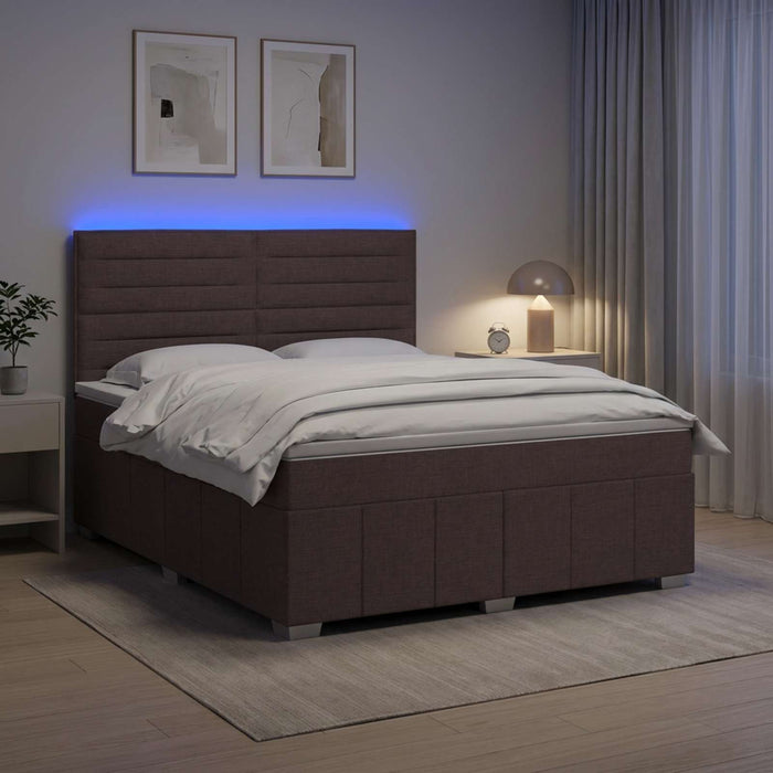 Pat cu arcuri LED și saltea Maro închis 140 x 200 cm Țesătură WALTI