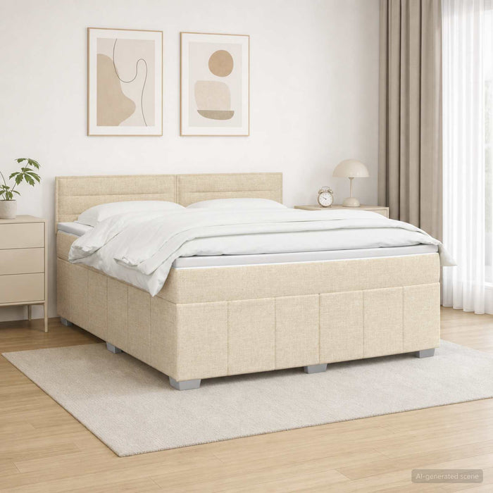 Pat cu arcuri LED și saltea Crem 140 x 200 cm Țesătură WALTI