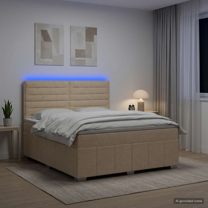 Pat cu arcuri LED și saltea Crem 140 x 200 cm Țesătură WALTI
