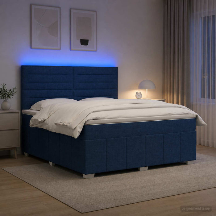 Pat cu arcuri LED și saltea albastru 140 x 200 cm Țesătură WALTI