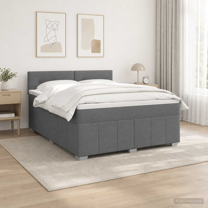 Pat cu arcuri LED și saltea Gri închis 180 x 200 cm Țesătură WALTI