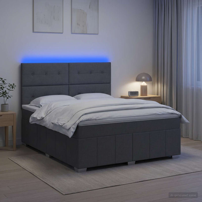 Pat cu arcuri LED și saltea Gri închis 180 x 200 cm Țesătură WALTI